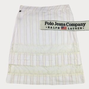 Ralph Lauren Polo Jeans Co A-Line Skirt Sz 6 Tiered Lace Stripe Knee Length BOHO